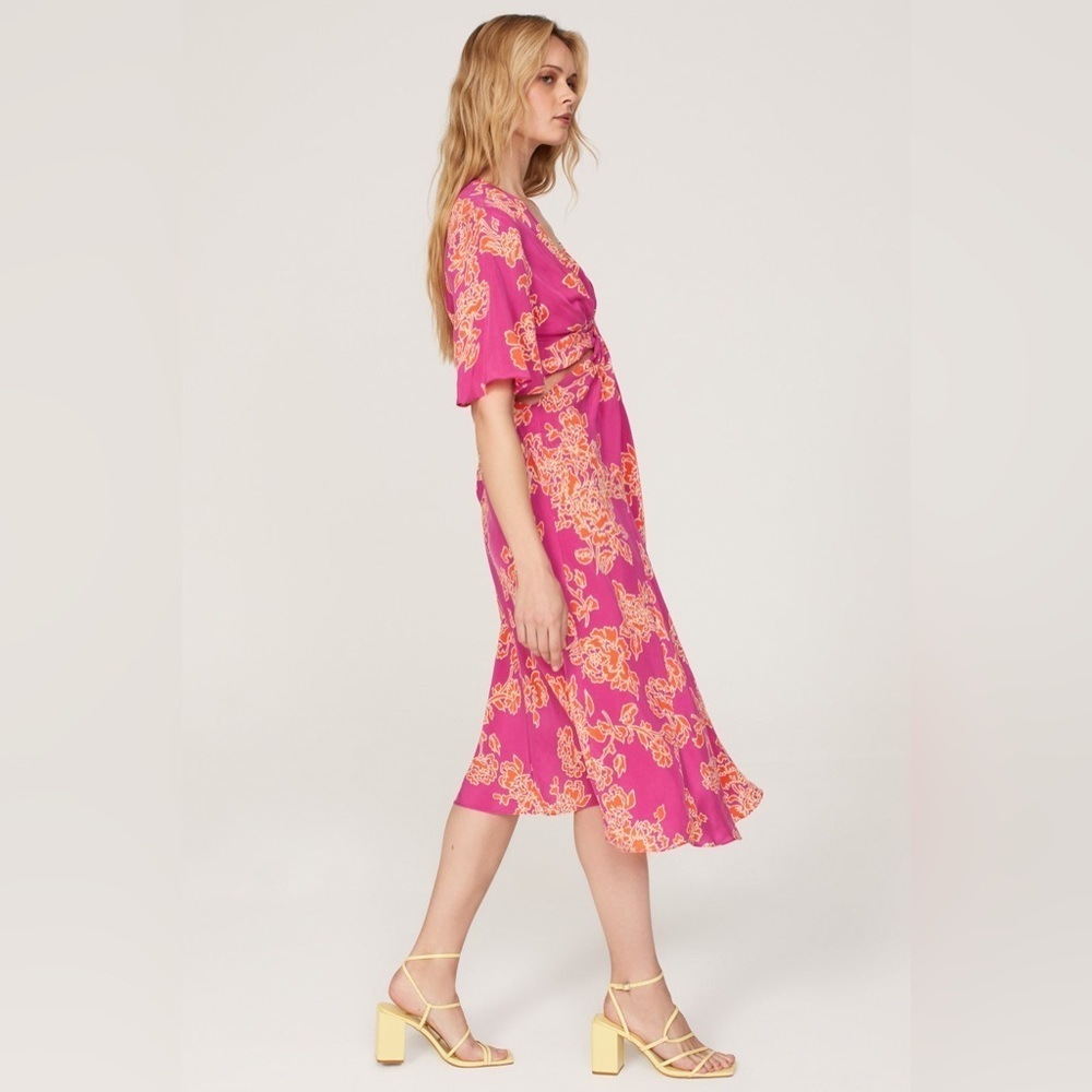 NWT Hatch X Revolve Maternity Pink Orange Floral Cutout Midi Thea Dress Sz 8-10 - Picture 2 of 16